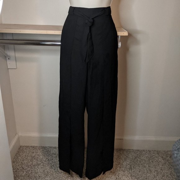 H&M Divided Black Front Slit Casual Pants with Tie Sash - Picture 1 of 7